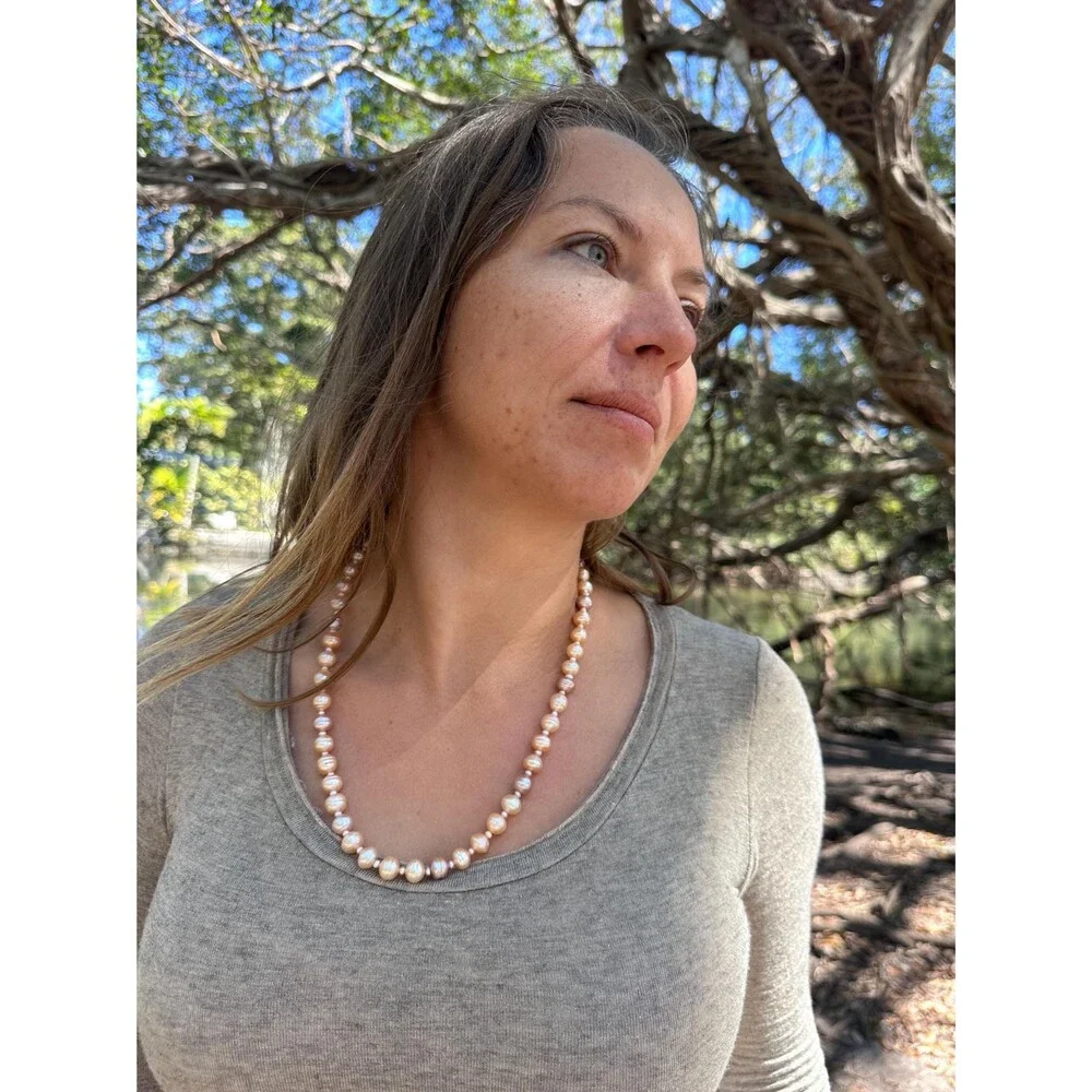 Pink Orange Edison Pearl Necklace 925 Sterling Silver  Handmade Minimal Jewelry